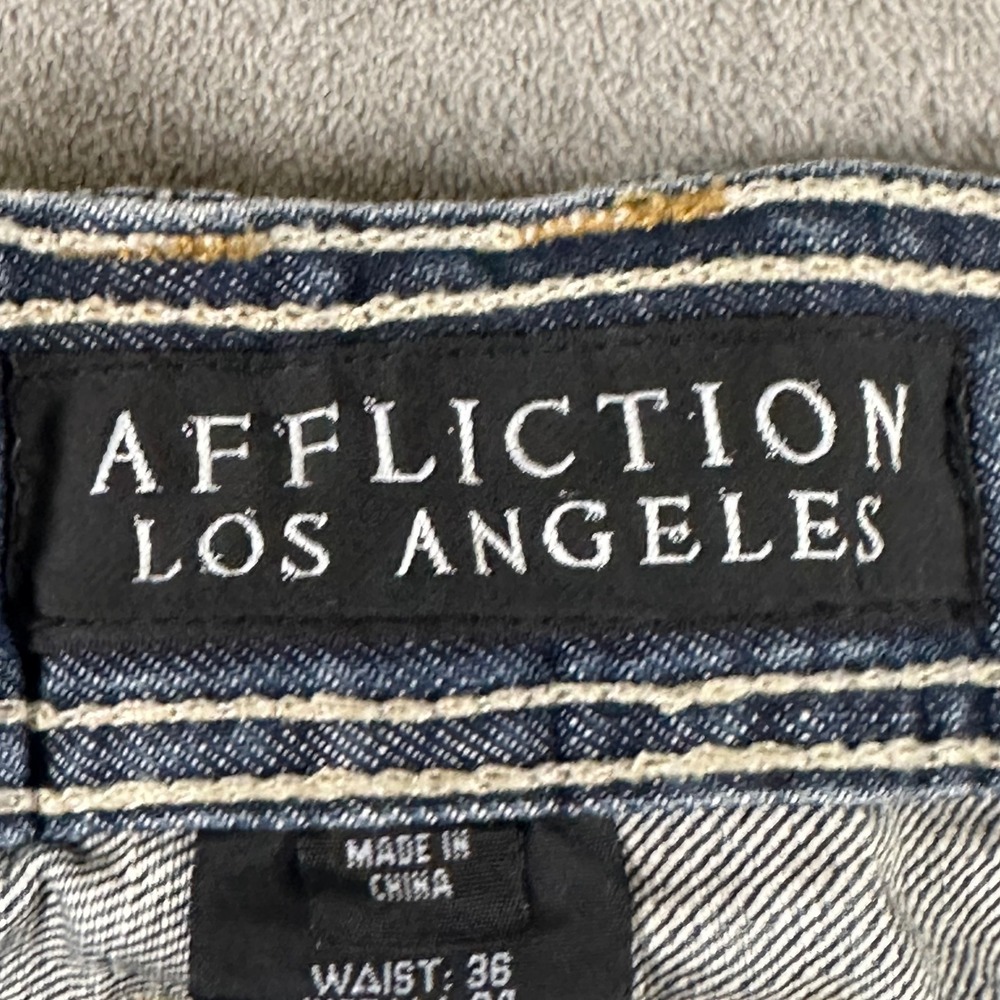Affliction Los Angeles Cooper Relaxed Fit Jeans Mens 36x34 Blue Distressed Y2K - Picture 5 of 16